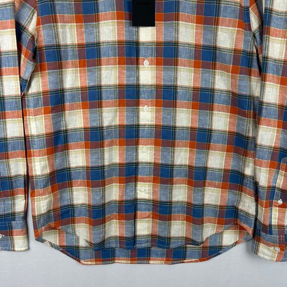 Bonobos Linen Blend Blue Plaid Button Up Shirt Long Sleeve Rust Men's Size M - Picture 3 of 11